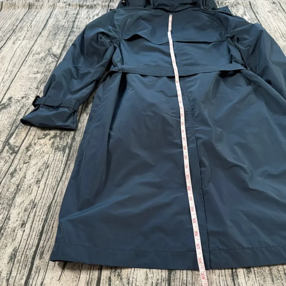 Burberry London Blue Trench Coat Women Hooded Belted Nova Check Lined Size 14 - Picture 11 of 16